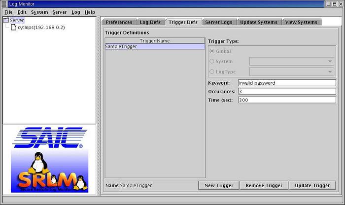 Screenshot of Trigger Definitions Tab